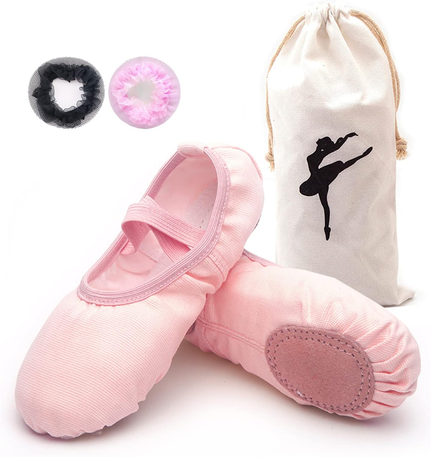 Girls Canvas Ballerina Flats Leather Sole Dance Shoes for Toddlers Leather Yoga Shoes/Ballet Shoes for Dancers