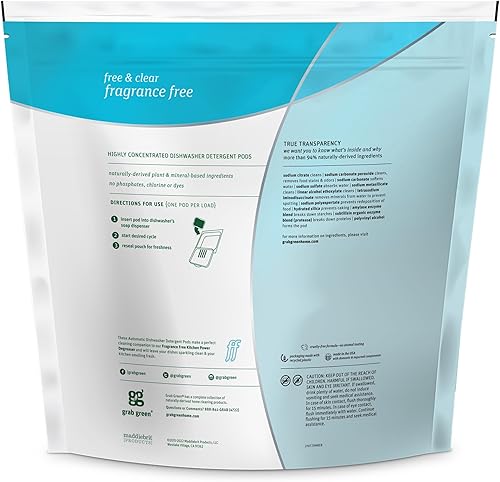 Miniatura 28 de Grab Green Cápsulas de detergente automático para lavavajillas, 24 unidades, aroma a hierba de limón mandarina, a base de plantas y minerales