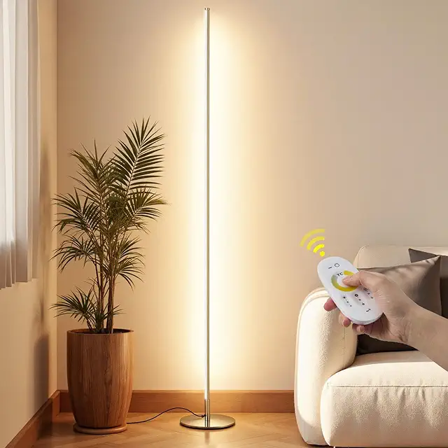 Gold LED Floor Lamp - 147cm Dimmable Modern Corner Light with Remote Control