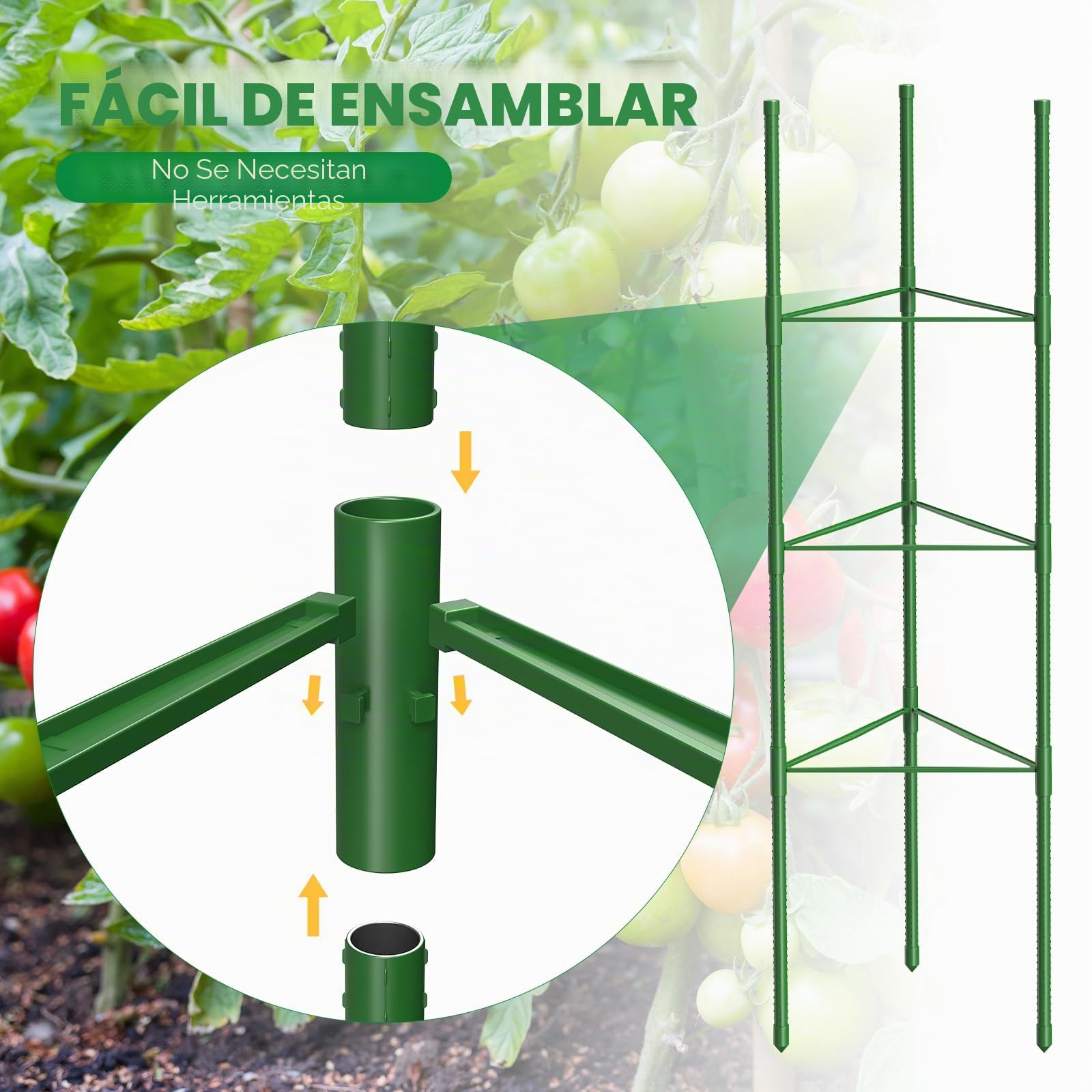 MQUPIN Tomates, soporte para plantas, 3 piezas, 130 cm, altura ajustable, jardín, pepinos, rosas, enrejado, con 20 bridas