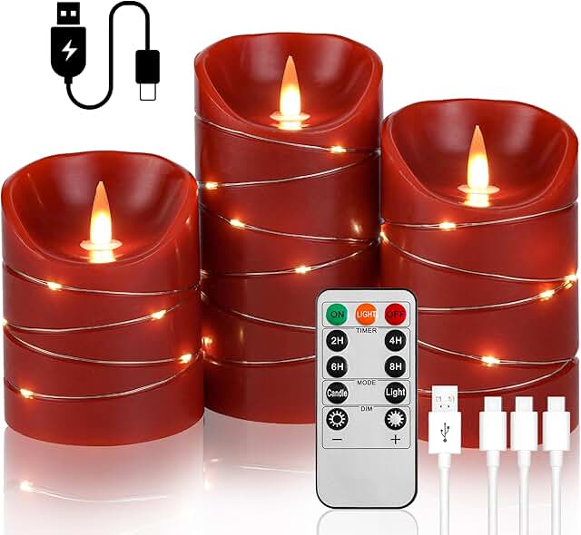12 Red Wedding Decoration Ideas for Bold and Romantic Styles 21 Red Rechargeable LED Flameless Candles 3-Piece Set (4/5/6 Inches) - Real...