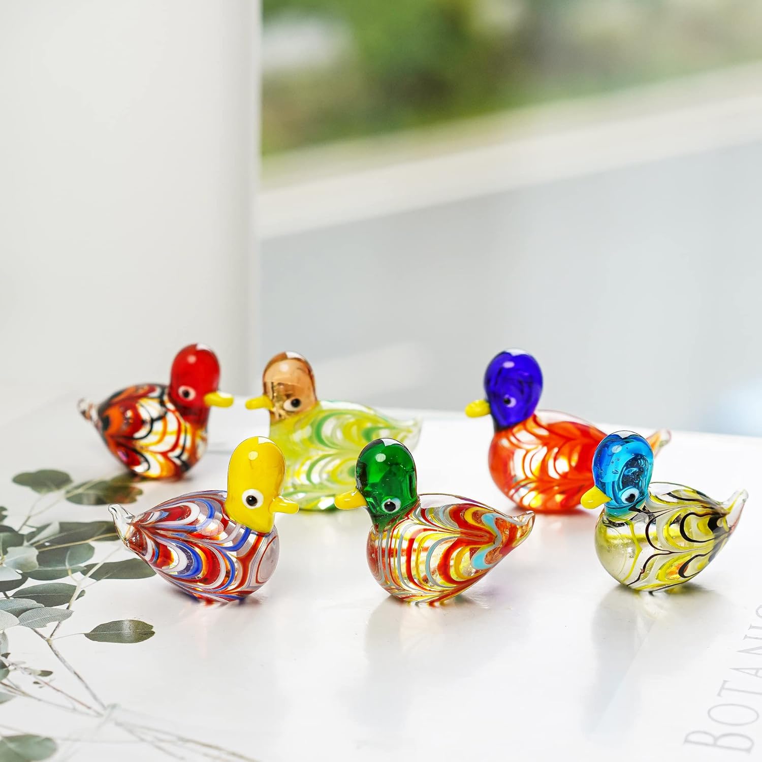 HDCRYSTALGIFTS 6pcs 1.5'' Mini Blown Glass Mandarin Ducks Figurines Collectible Art Glass Animal Miniature Figurines Home Garden Decorations (Colorful) - Image 2