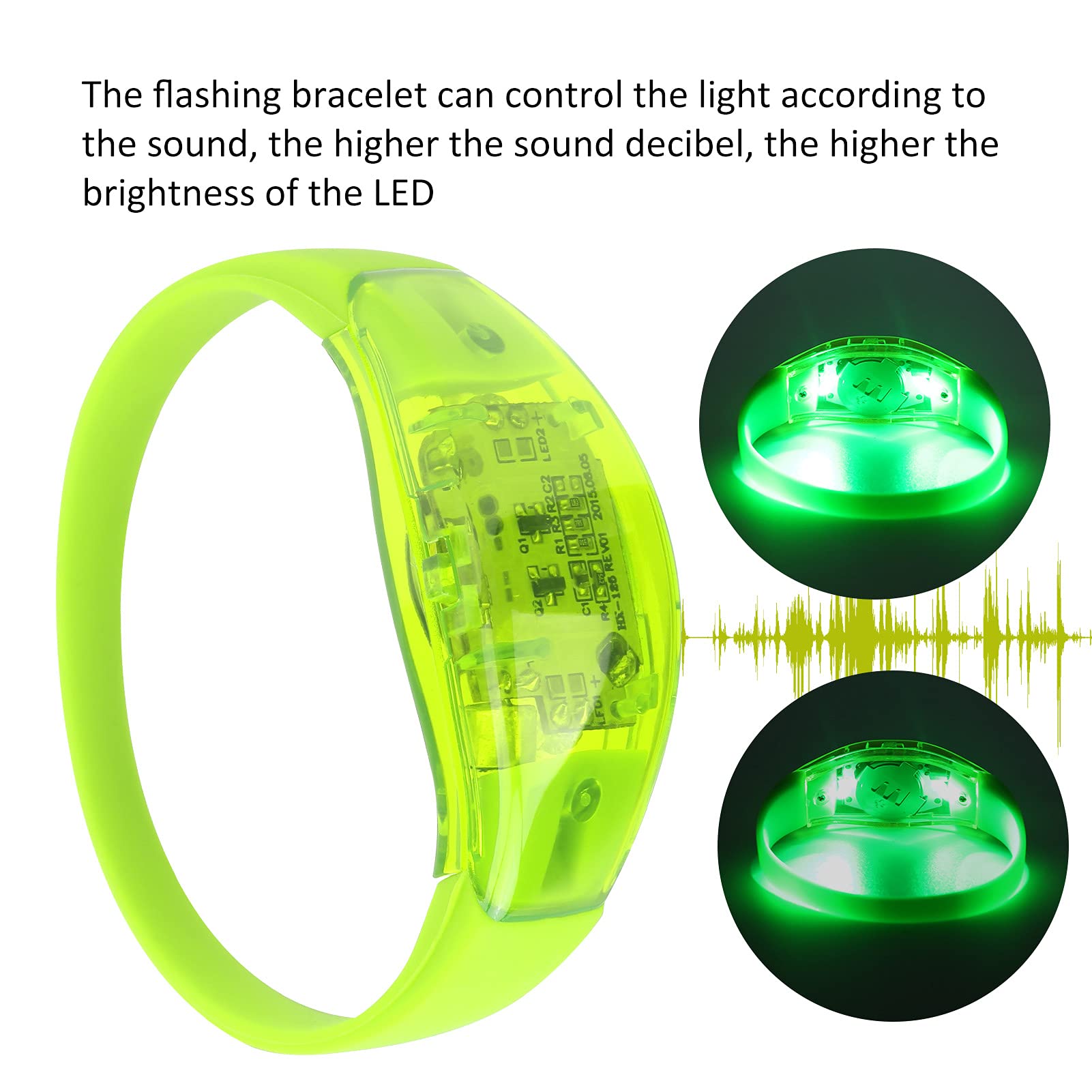 Sound Control LED Bransoletka, Night Running LED Bransoletka Party Light Up Wristband na Stage Bar Party, koncert muzyczny i inne nocne sporty na świeżym powietrzu(green)