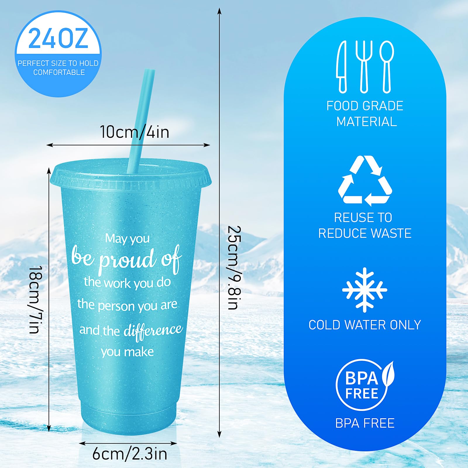 MSYU 36 bicchieri di ringraziamento per dipendenti, 710 ml, bicchieri di apprezzamento per colleghi, insegnanti, squadre, personale, in plastica, colorati, con coperchio, cannucce (colore vivace)