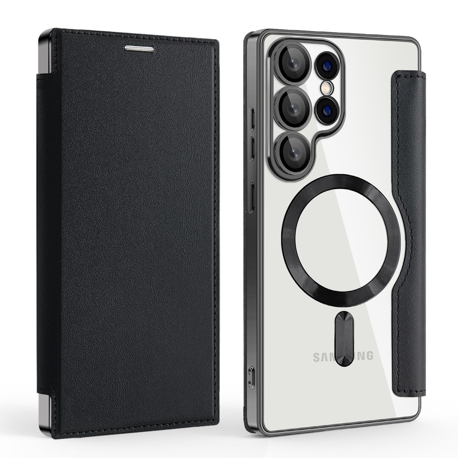 Wallet Case for Galaxy S26 Ultra (Not S26) with Card Holder, Stylish Shockproof PU Leather Magnetic Business RFID Blocking Flip Clear Case Cover for Samsung Galaxy S26 Ultra.Business Black