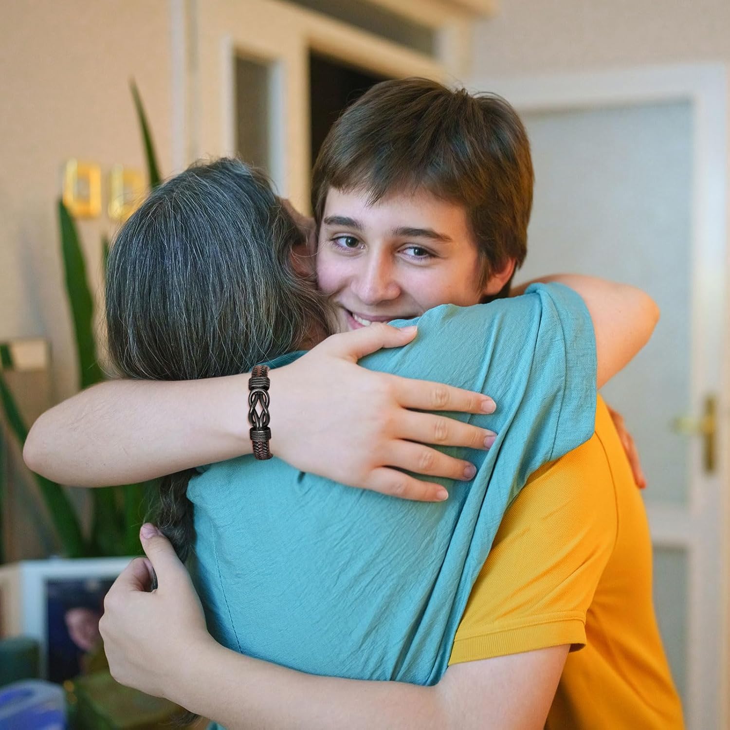 MEALGUET Men's Bracelets Gifts for Men - Brown Braided Leather Infinity Knot Bracelets Engraved Love Massage for Son Man Husband Boyfriend, Mens Bracelet Jewelry Gift for Birthday Valentine's - Image 2