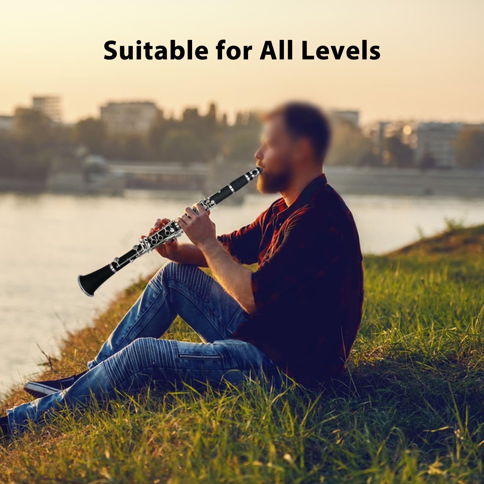 Clarinete ABS Binocular Clarinete Bb con 10 Cañas Paño de limpieza Guantes Destornillador Soporte Bolso Cepillo de limpieza Clarinete profesional de ebonita Bb Instrumento de viento de madera p