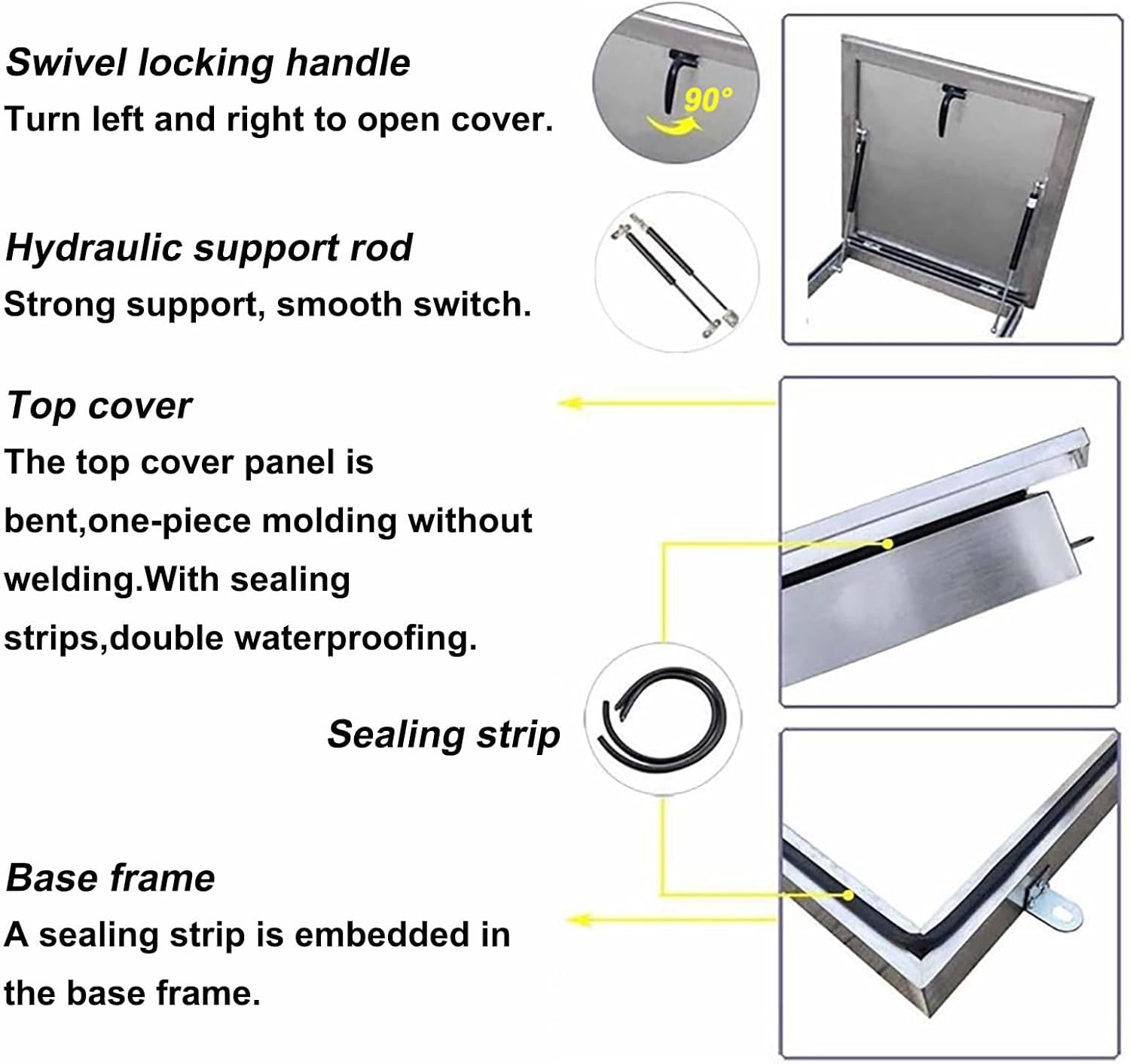 Attic Exit Lid,Stainless Steel Roof Caps, with Handle and Rubber Seal Strip,Roof Hatch Lid Basement Vent Door Manhole/Cellars Exit Cover