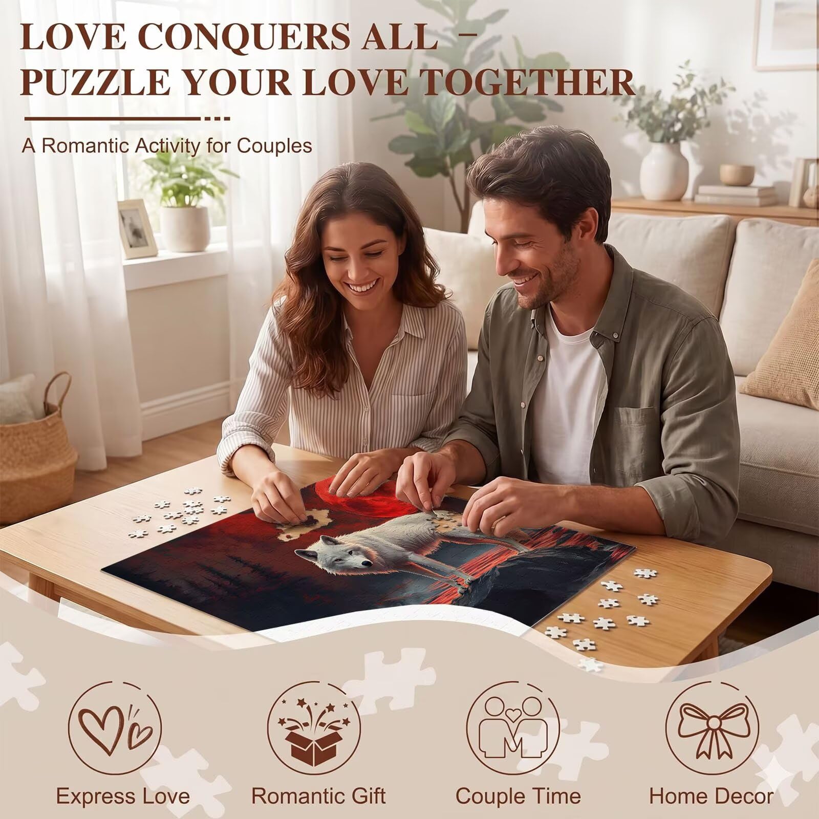 Puzzle 5000 Pezzi Classici, Puzzle Lupo luna 156 x 105 cm, Gioco Educativo e Antistress in Legno con Poster Incluso, Ttività DIY per Famiglia, Regalo per Appassionati, Decor Parete Casa, f0-609