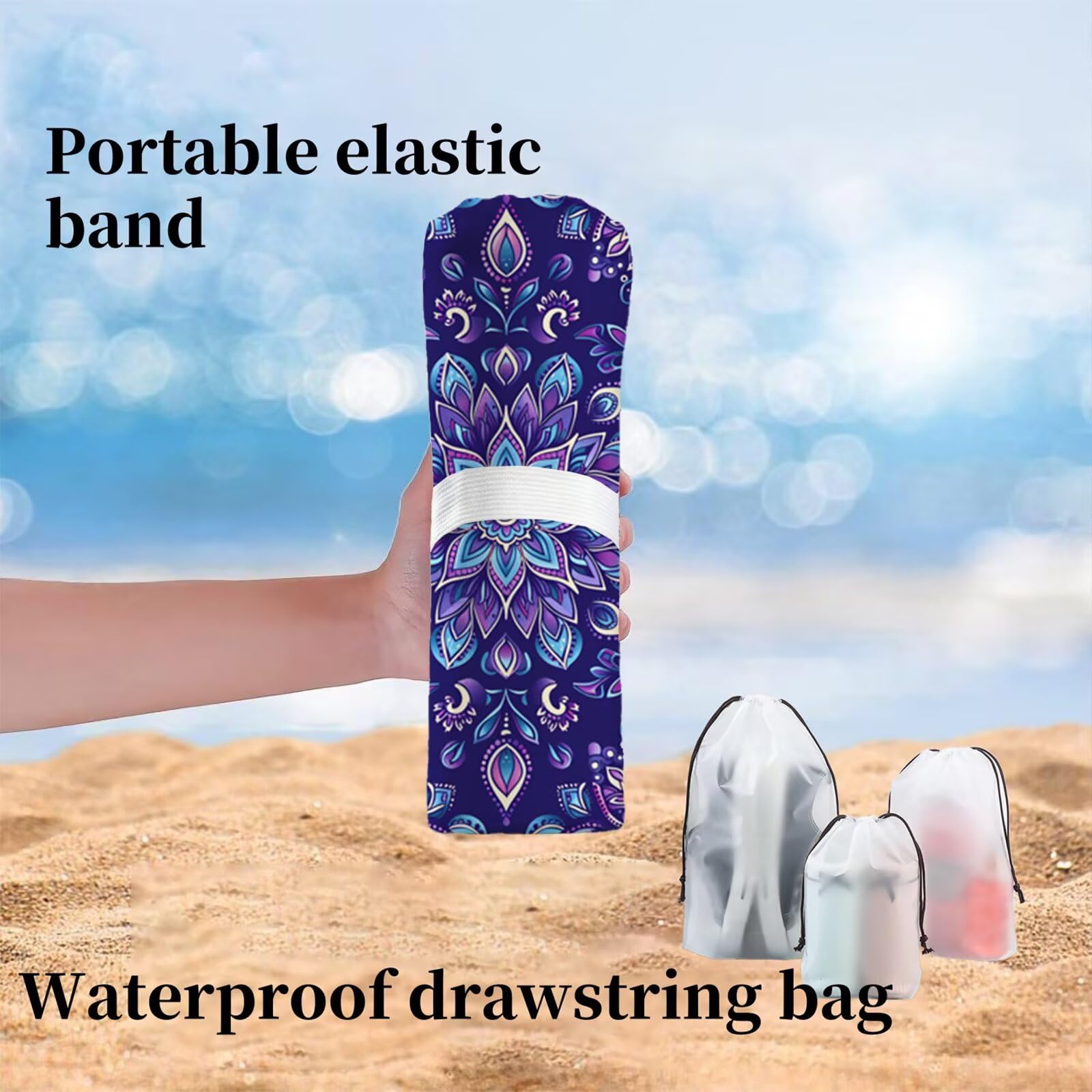 Ręcznik plażowy z mikrofibry 220 x 100 cm duży ręcznik kąpielowy fioletowe kwiaty mata plażowa anty piasek, ręczniki sportowe, szybkoschnące, kompaktowe i lekkie, do sportu, podróży, sauny, basenu Y1