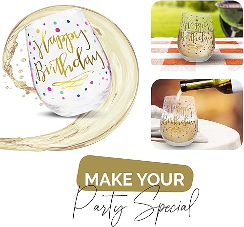 Miniatura 3 de Your Dream Party Shop Copa de vino de feliz cumpleaños, 22 onzas, sin tallo con impresión dorada, regalo para adultos y mujeres, tazas de feliz