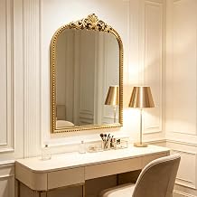SIN&MI Large Gold Antique Mirror 30"x20" French Baroque Arched Mirror - Traditional Ornate Vintage Mirrors for Wall/Mantel/Entryway/Bathroom/Hallway - Home Decor for Living Room