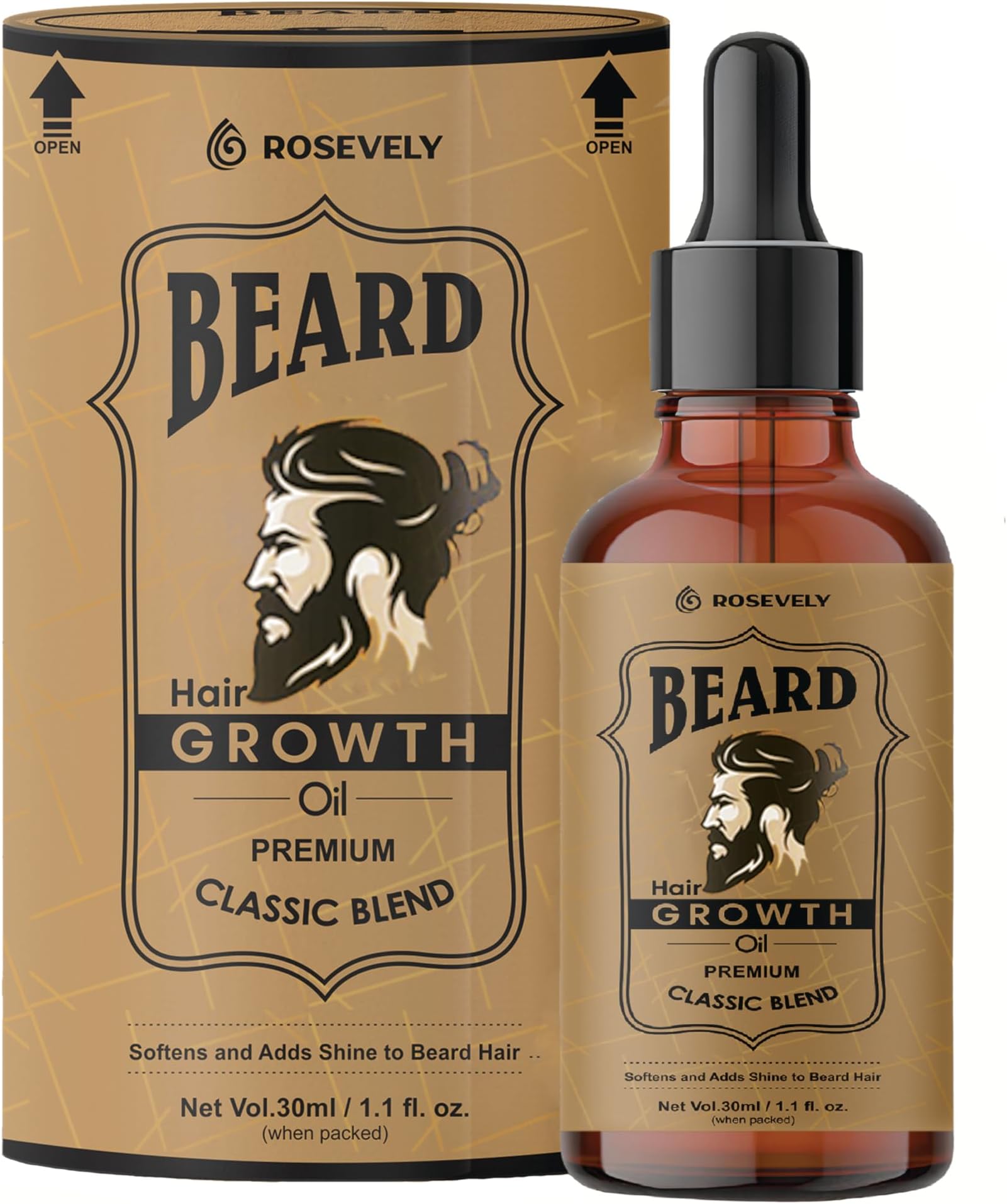 Fulllight Tech Beard Growth Oil for Men, 30ml – Castor, Hempseed & Argan Oil Blend for Patchy Beard Fix, Softer Thicker Beard, Daily Beard Conditioner & Moisturizer
