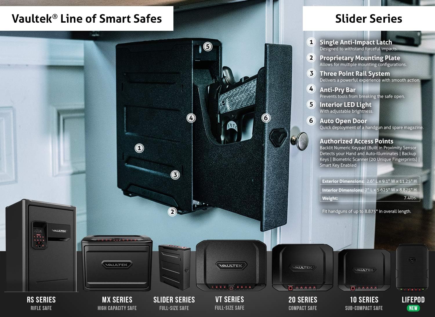 Vaultek Slider Series Rugged Bluetooth Smart Handgun Safe Quick Open Pistol Safe with Rechargeable Li-ion Battery (Biometric) : Sports & Outdoors