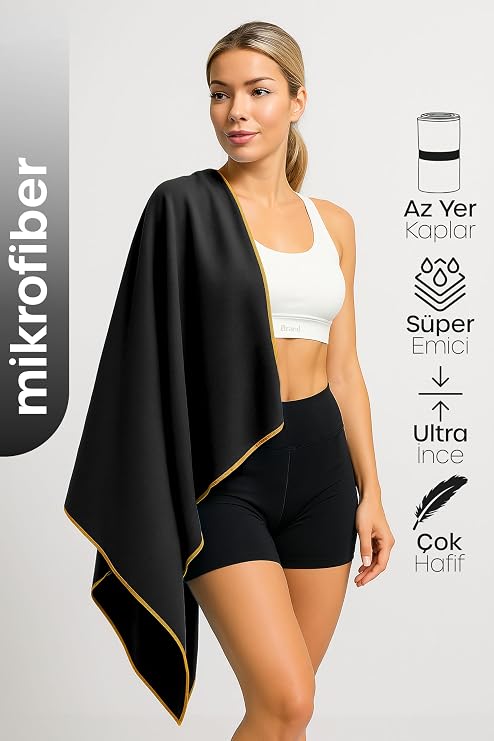 Unisex Microfiber Beach Towel 80x130 cm Soft Textured Marine Bath Athlete Towel Large Size (Black)