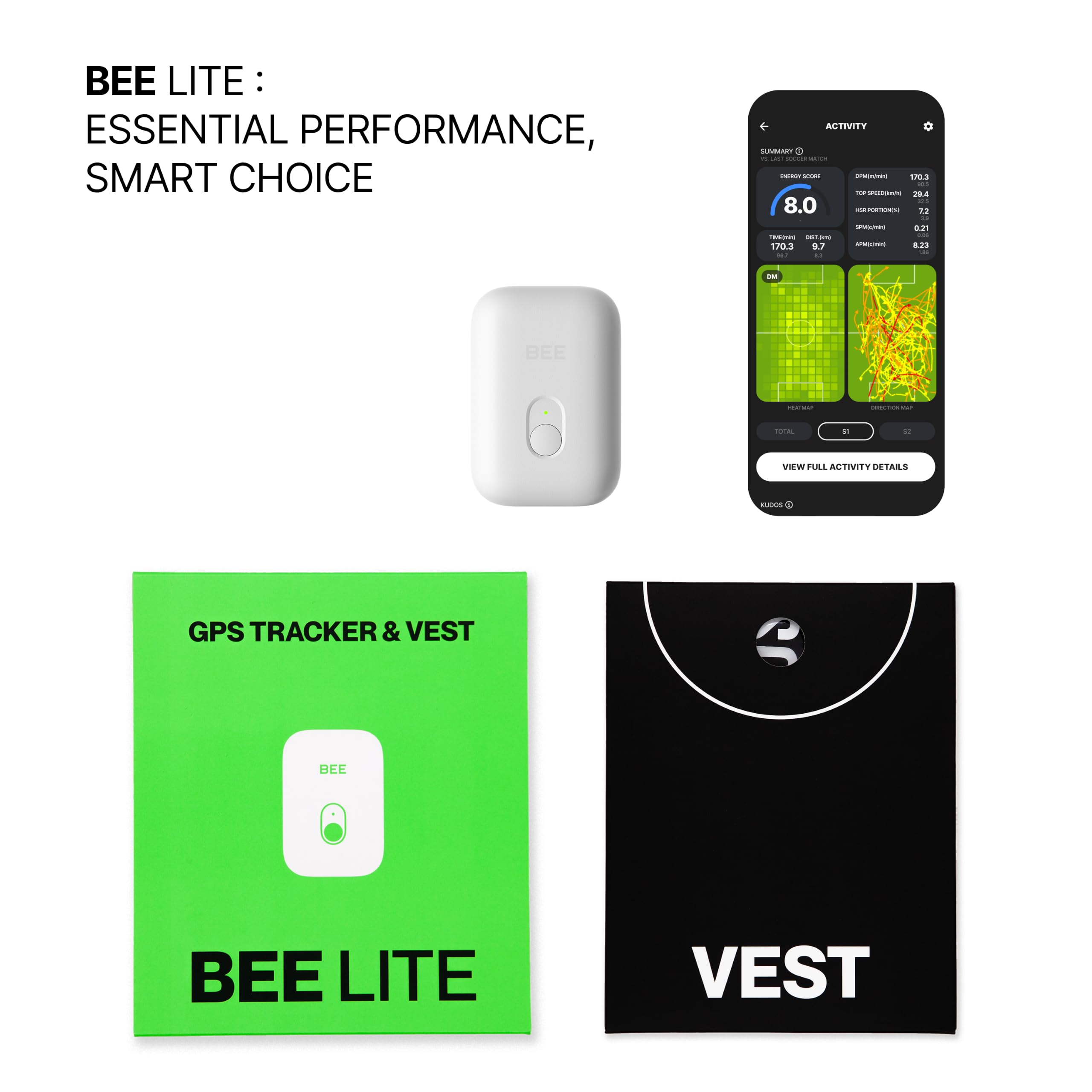 BEE LITE GPSトラッカーとベストセット Amazon.com: SOCCERBEE-BEE LITE 2 - Sports GPS Tracker & Vest for