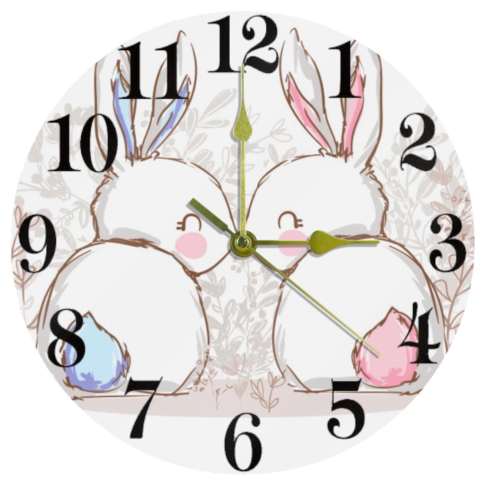 Horloge murale ronde lapin 25 cm silencieuse pour chambre d'enfant
