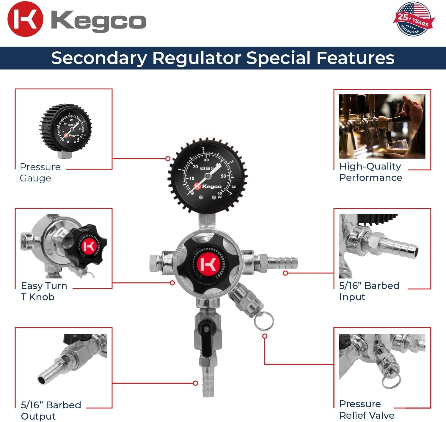 Kegco Elite Series Single Product Secondary Regulator