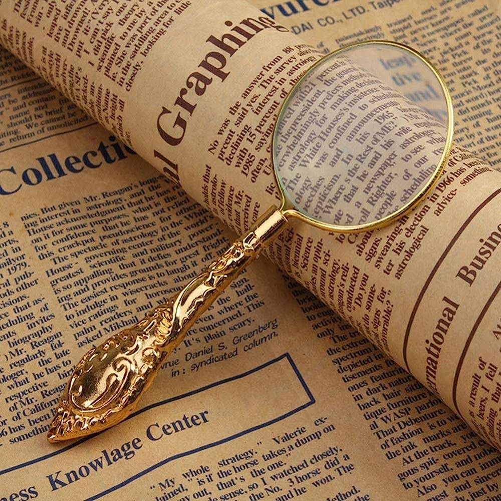 asdchZen Magnifying Glass,5X Magnification Metal-Patterned Hand Held Magnifying Glass,For Reading Inspection Hobbies And Crafts-With Lens Cloth And Bag Magnifier/Silver