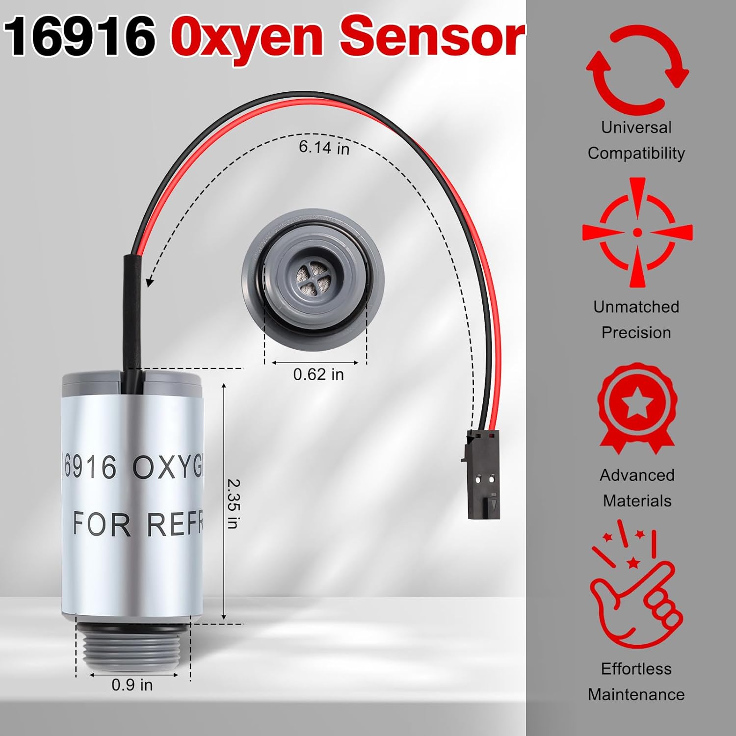 16916 Oxygen Sensor, Replacement for robinair 16916 Oxygen Sensor, Compatible with robinair 16990/16995 Refrigerant identifiers, AC1234-4/AC1234-4SL/AC1234-4-230/AC1234-6/AC1234-9