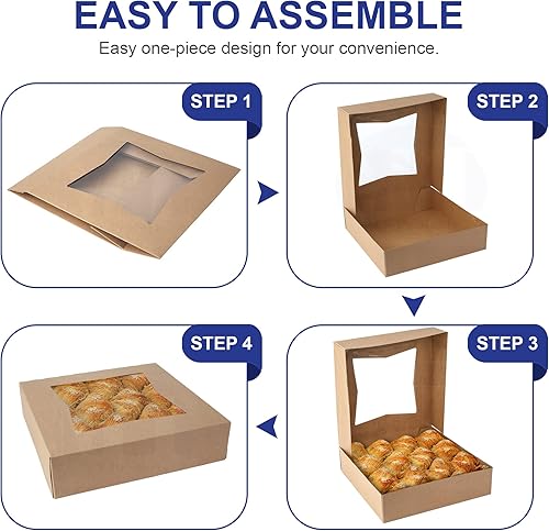 Miniatura 5 de MT Products Cajas de repostería Kraft con ventana, tamaño de 10 x 10 x 2.5 pulgadas, (15 piezas) cajas de repostería, perfectas para donas,