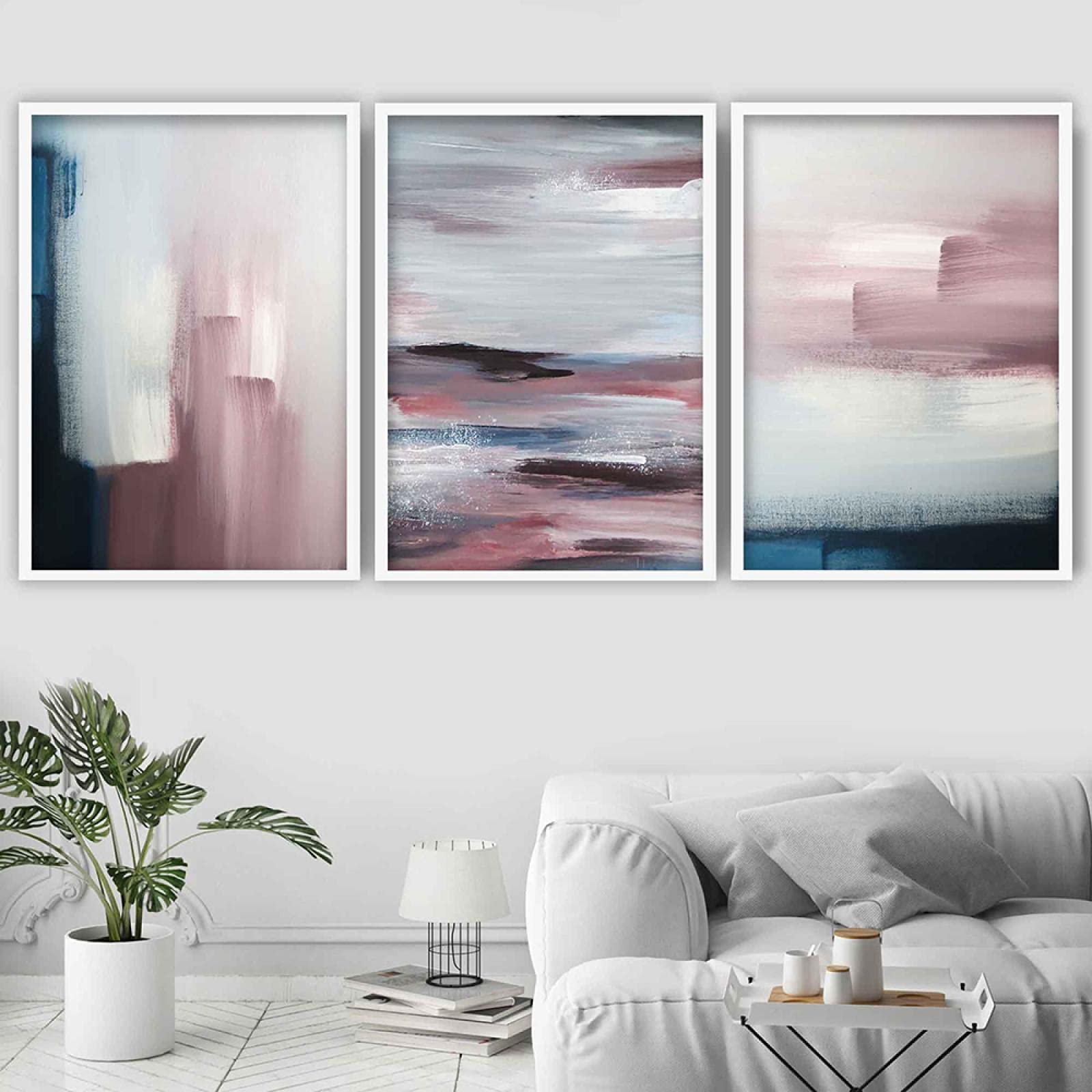 DUYAO00 Navy Blue and Blush Pink Art Print Modern Abstract Graphic Texture Canvas Painting Wall Poster Living Room Home Decor 50x70cmx3 Frameless
