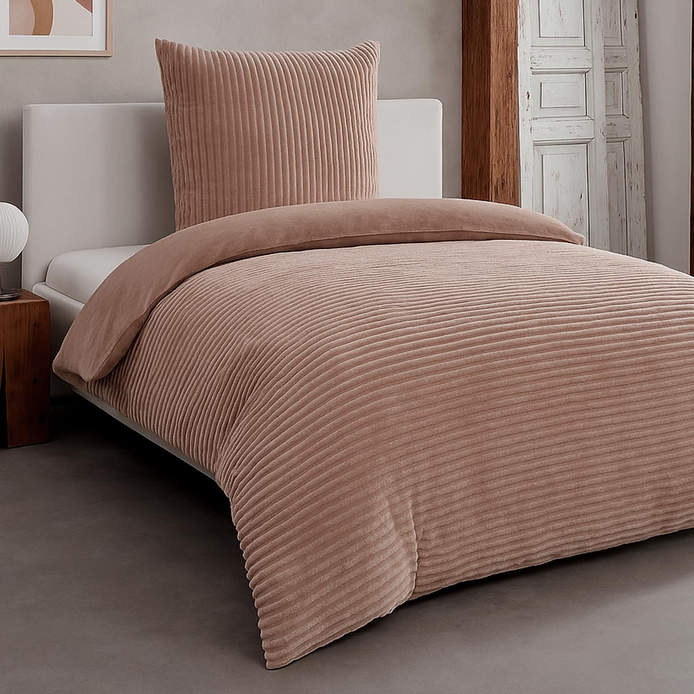heimtexland Winter Bettwäsche Cord kuschelig weich warm Cashmere Touch Wende Bettbezug Set 80x80 I 155x220 Super Soft temperaturausgleichend atmungsaktiv Oeko-TEX Teddy Plüsch Kord Typ768 Taupe
