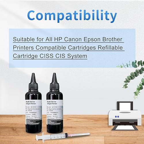Miniatura 6 de Paquete de 2 cartuchos universales de recarga de tinta de tinte para todas las impresoras HP Canon, Epsn Brother, cartuchos compatibles, cartucho