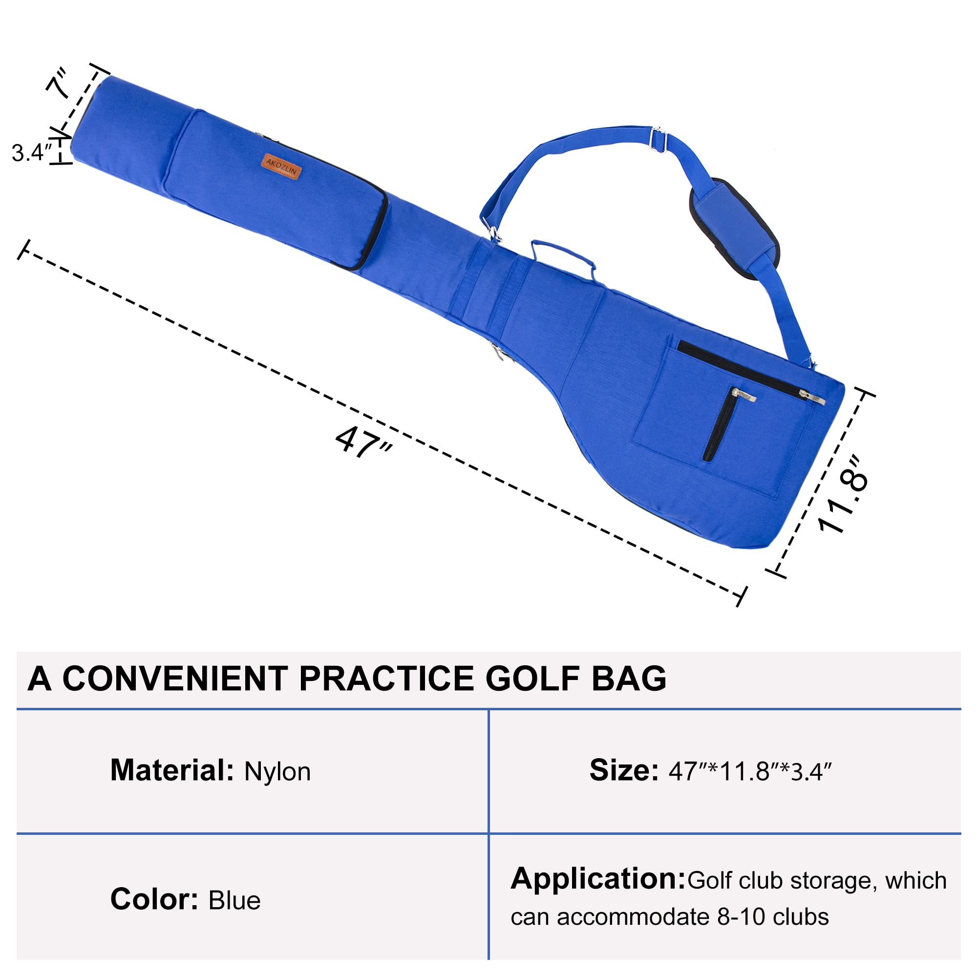 AKOZLIN Golf Carry Bag 8-10 Golf Clubs Lightweight Foldable Travel Golf Case with Strap Waterproof Sunday Bag Blue - Image 3