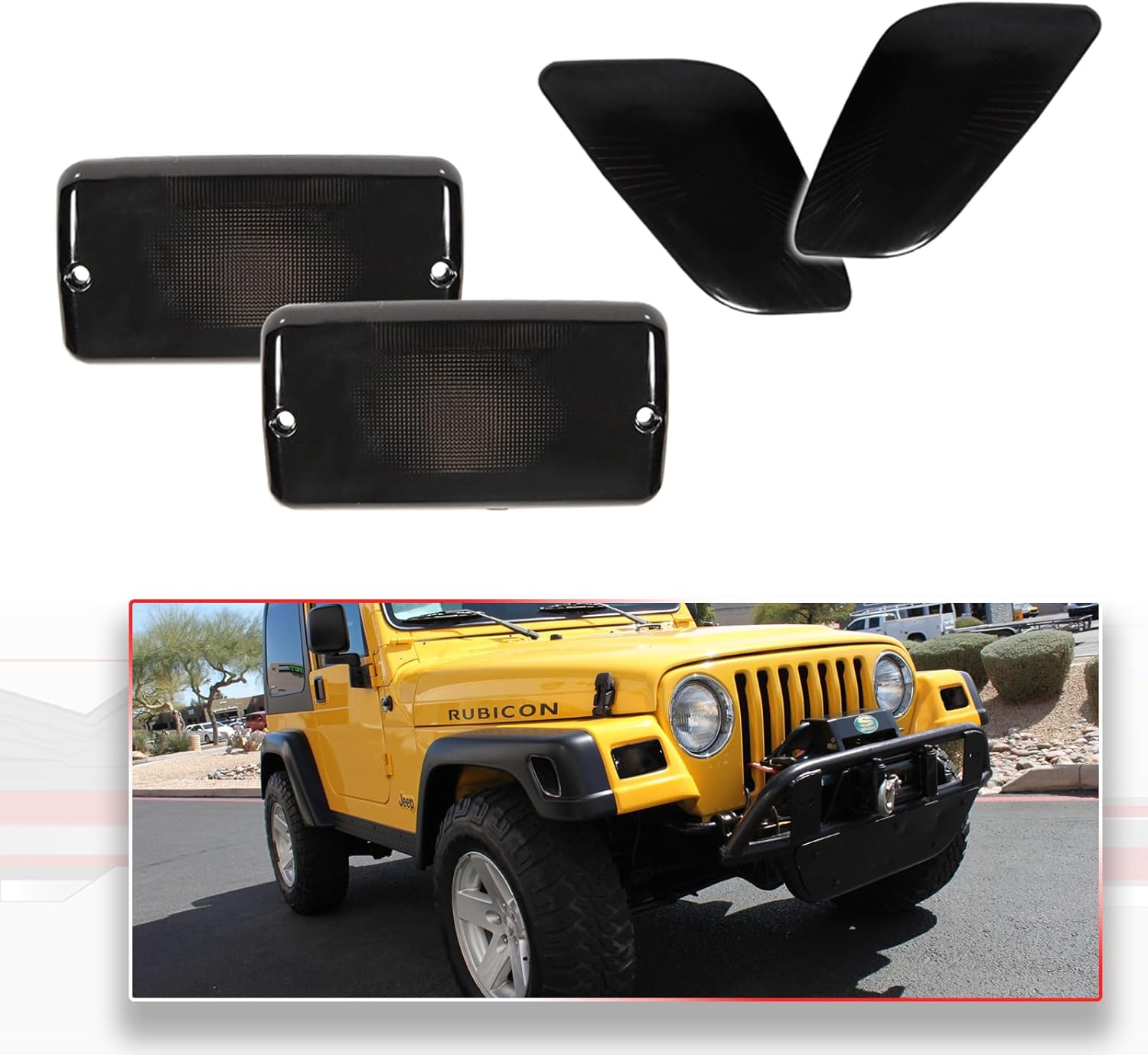 4PCS-Front Bumper Signal & Front Fender Sidemarker Light Kit For 1997-2006 Jeep Wrangler TJ,Smoked Shell NOT Bulbs