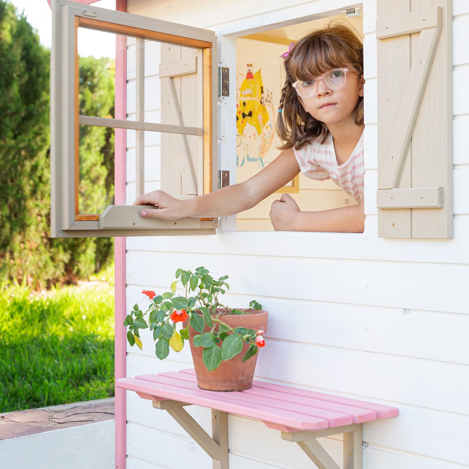 Casas Green House Casita Infantil de Madera Exterior con Tobogán 150 x 192 x 230 cm