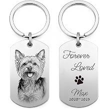 Custom Dog or Cat Portrait Keychain, Personalized Photo Engraved Keychains with Name, Customized Pet Memorial Gifts for Loss of Pets Dog Tag Memorial Style