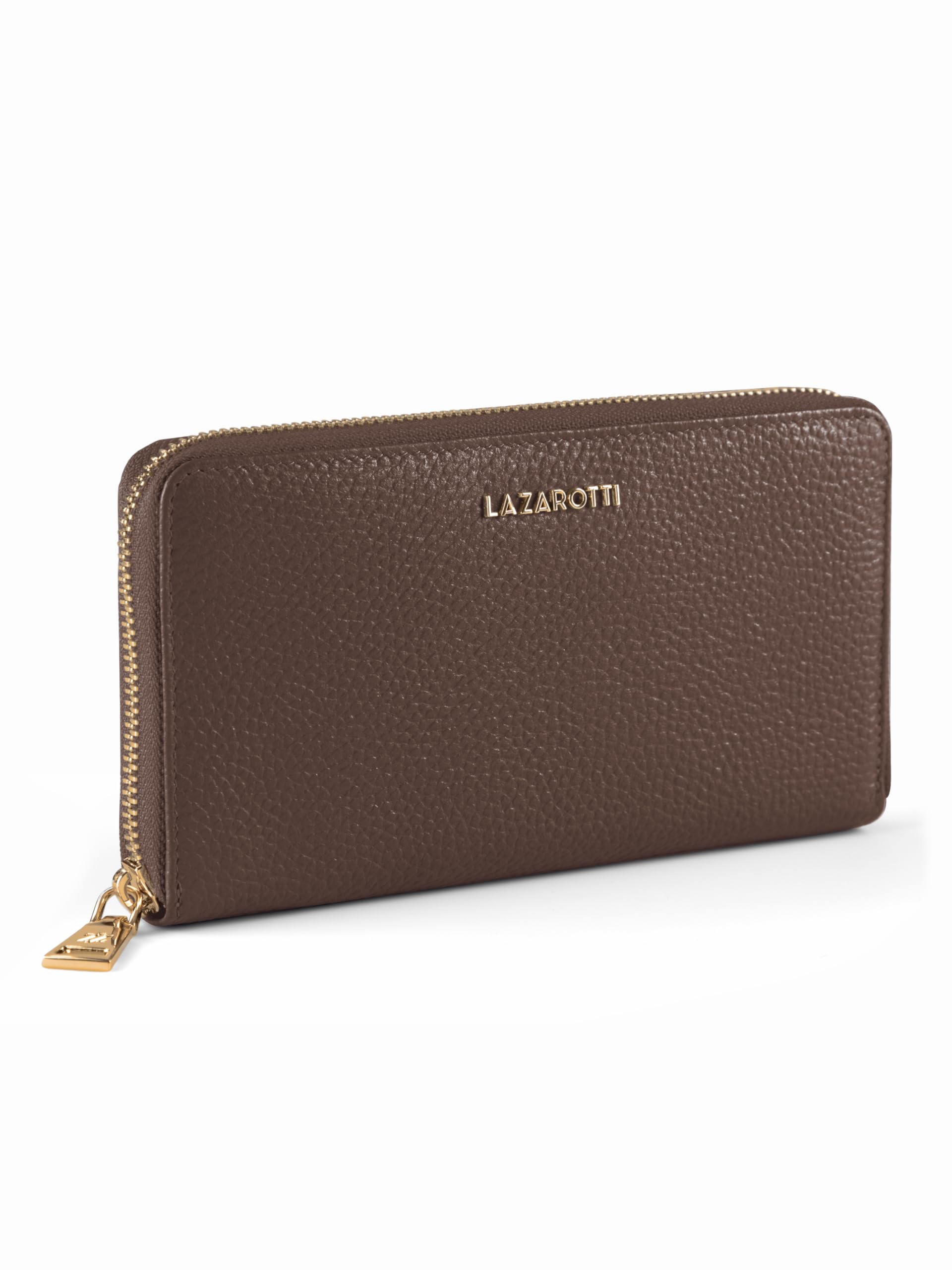 Lazarotti Bologna große Leder Geldbörse Damen | großes Reißverschlussfach, 16 Kartenfächer, Münzfach, RFID-Schutz | 19 x 4 x 10 cm