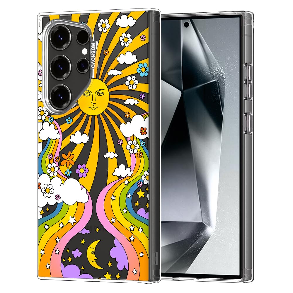 MOSNOVO Case for Samsung Galaxy S24 Ultra, [Buffertech 6.6ft Military-Grade Drop Protection] [Anti Peel Off Tech] Clear TPU Bumper Phone Case Cover Design - 70's Psychedelic Groovy Art