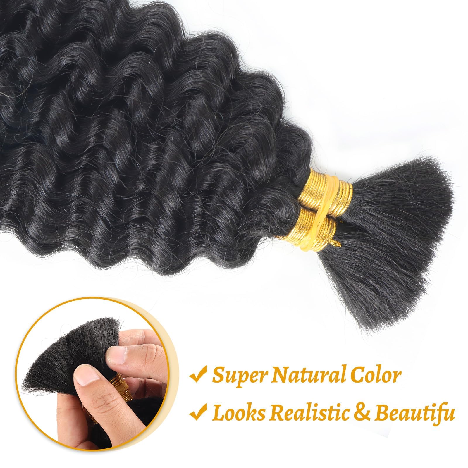 Ainimiu Human Braiding Hair 2 BunDreadlockes Total 100g 14 Inch Deep Wave Natural Black Bulk Human Hair for Braiding No Weft Brazilian Virgin Curly Hair Extensions for Boho Braids - Image 3