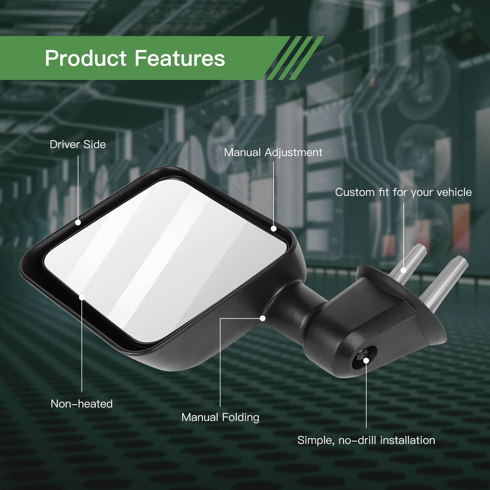 SCITOO Driver Side Mirror Black Left Side Mirror with Manual Folding Fit for 2007-2017 for Jeep Wrangler