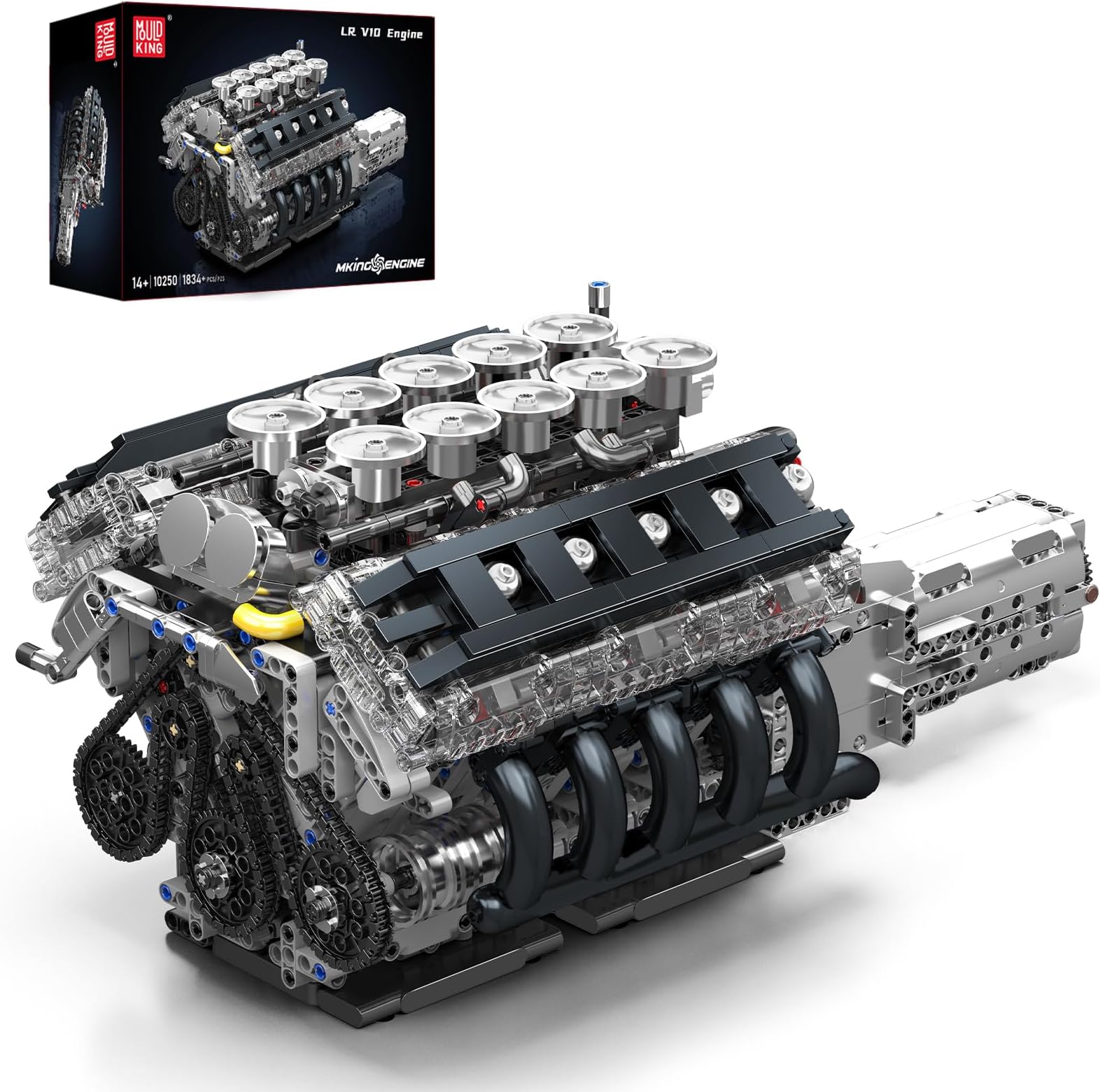 10250 V10 Engine Model Building Kit, 1834 Pieces Mechanical Assembly Project with Synchronized Piston Crankshaft Movement, High-Fidelity 10-Cylinder Internal Combustion Replica for Display