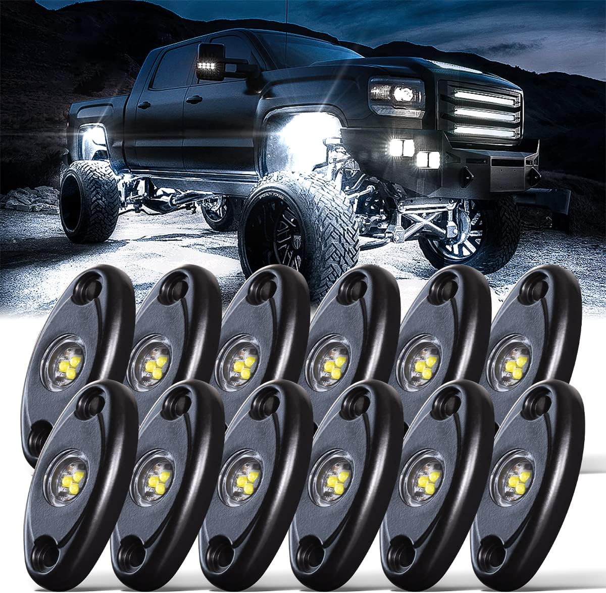 White Rock Lights,LEDMIRCY High Power Underbody Pure White LED Rock Lights 12PCS for UTV Trucks Off Road ZRZ Auto Car Boat ATV SUV Waterproof High Power Neon Trail Rig Light Shockproof