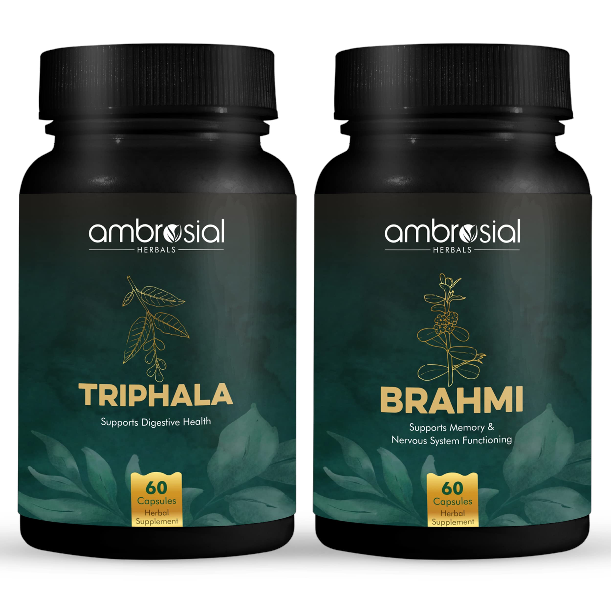 Ambrosial Combo of Triphala and Brahmi 500 Mg Capsules | 60 Capsules in Each (Pack Of 2)