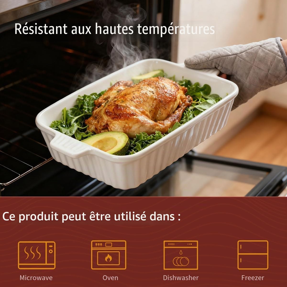 WishDeco Lot de 4 Plats à Four en Céramique, Plat à Gratin avec Poignées Rectangulaire Blanc, Idéal pour Tartes, Gratins, Gâteaux et Lasagnes, Résistant au Four