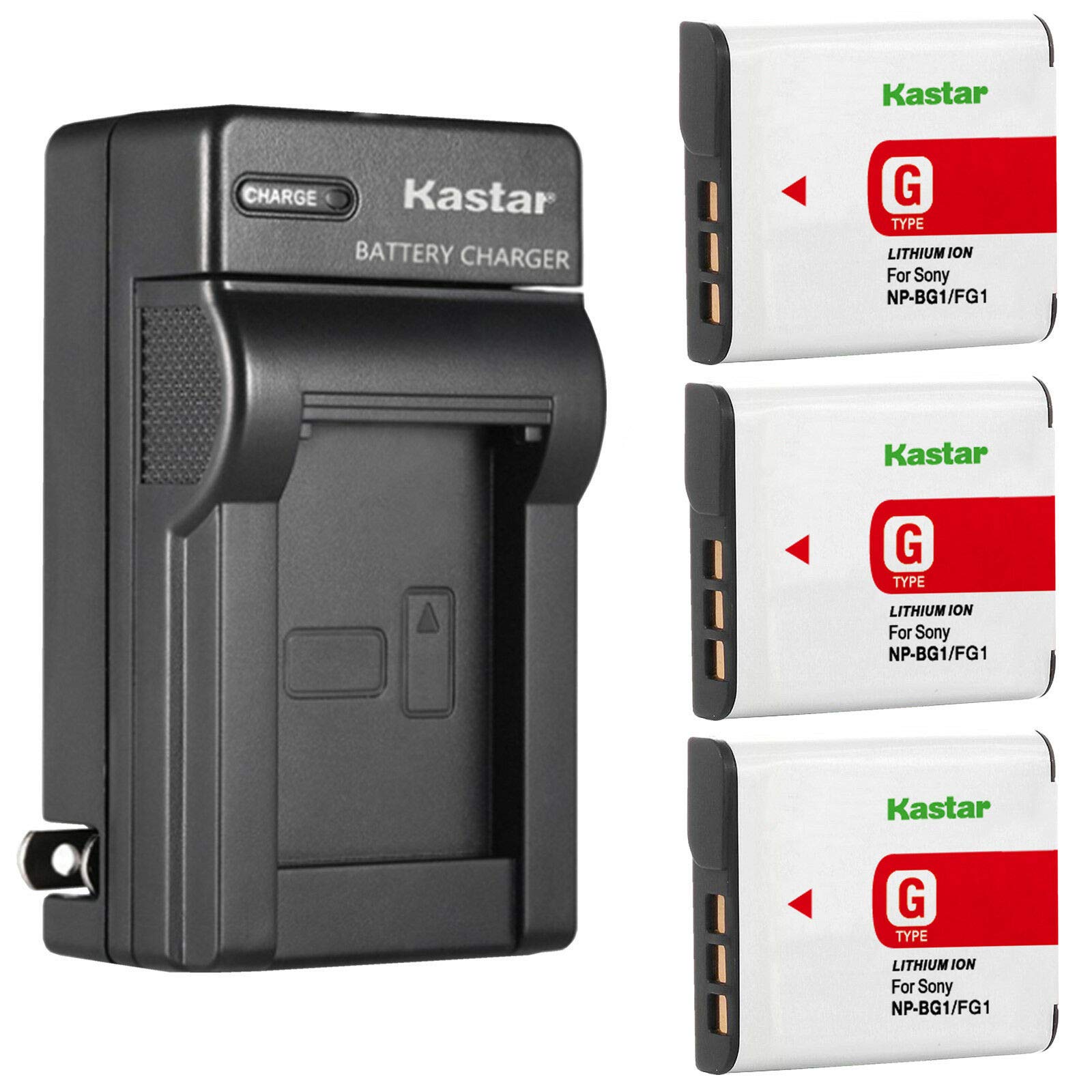 Kastar 3-Pack NP-BG1 Battery and AC Wall Charger Replacement for Sony Cyber-Shot DSC-W215, DSC-W220, DSC-W230, DSC-W270, DSC-W275, DSC-W290