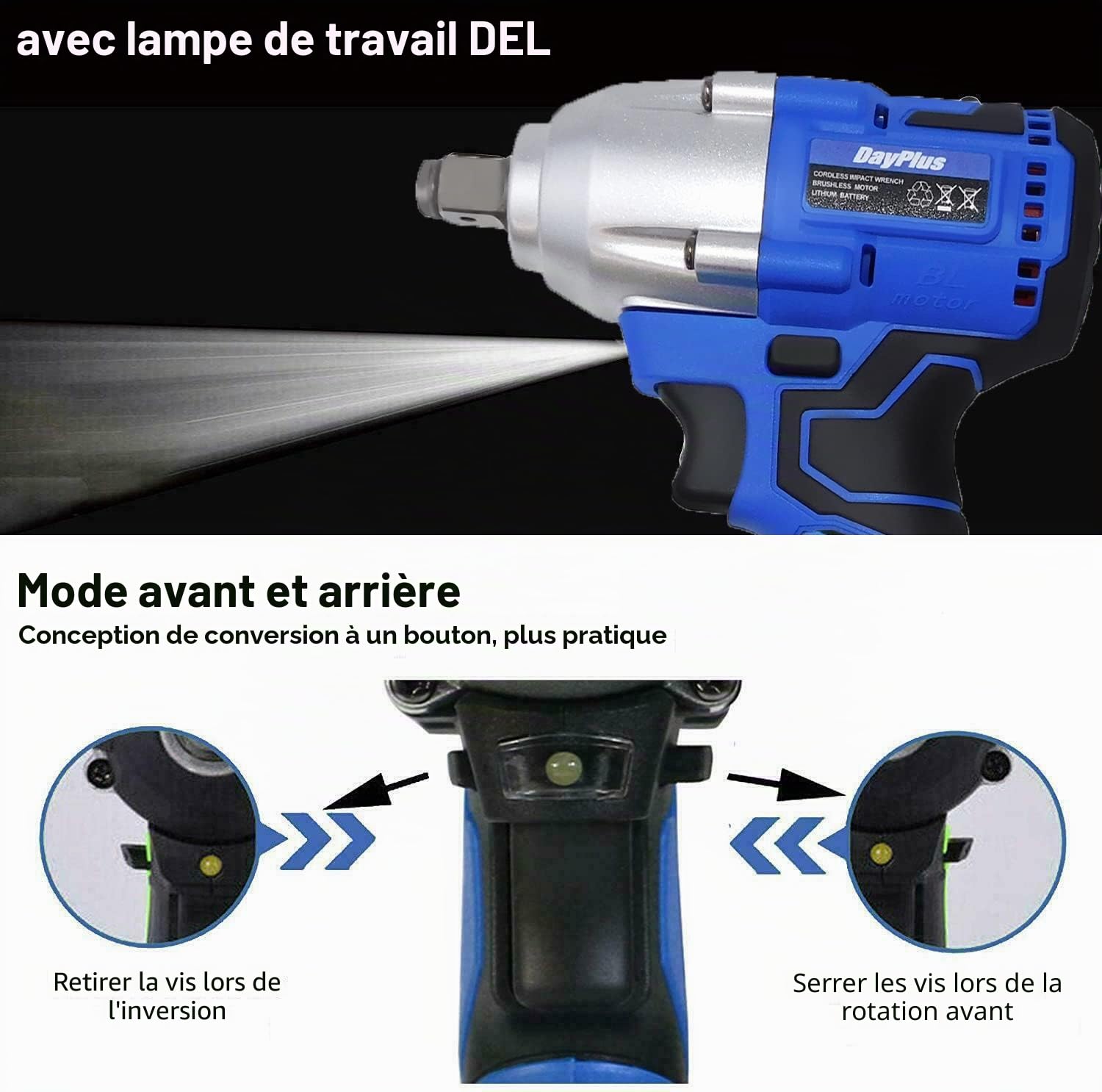 Clé à choc sans fil 21 V MAX pour réparation de voiture, pistolet à écrou de roue électrique 420 N.M à couple élevé, clé électrique sans fil avec 4 prises + 12 embouts de pilote + batterie 6,0 Ah