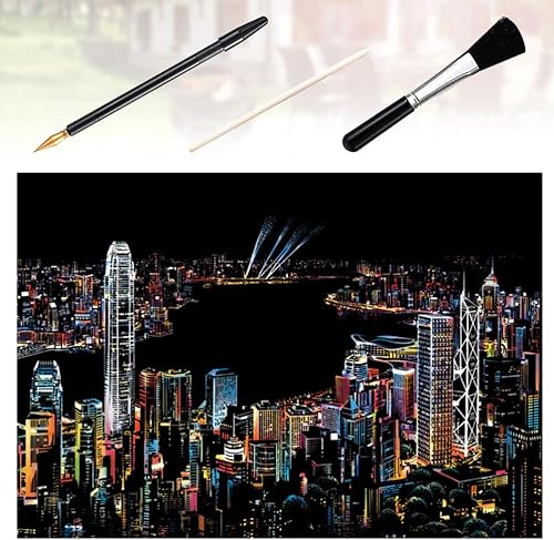 Miniatura 2 de EXCEART Juego de 4 piezas de arte para rascar, vista nocturna, rascador de bricolaje para rascar, kits de manualidades para rascar, materiales de