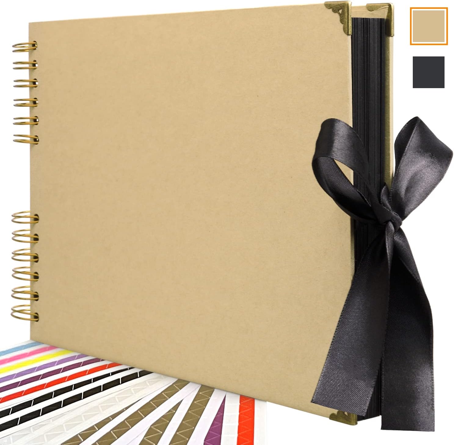 Scrapbook Photo Album 100 Pages(8.3 x 11.6 In) DIY Journals Brown Hardcover With Black Page,Blank Handmade Memory Book for Adults,Couples,Kids