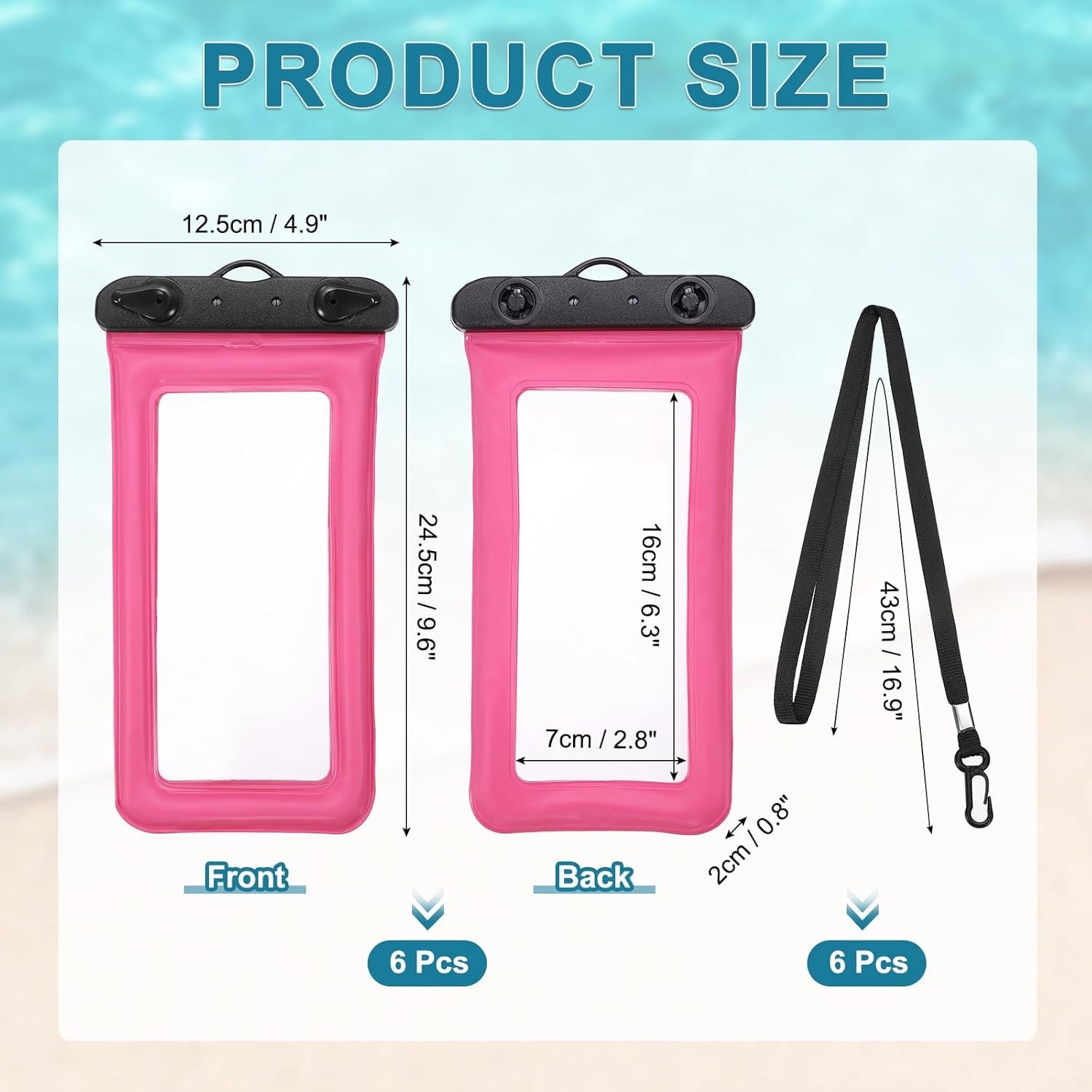 PATIKIL 6Pcs Waterproof Phone Pouch Floating No Sink Universal Cellphone Dry Bag Waterproof Phone Case for Kayaking Beach Swimming Hiking, Pink