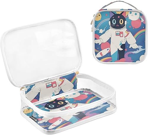 Miniatura 3 de Kawaii Cat Astronaunt Rainbow - Neceser transparente para viajar, paquete de 2 bolsas de cosméticos de maquillaje con cremallera, bolsa de viaje