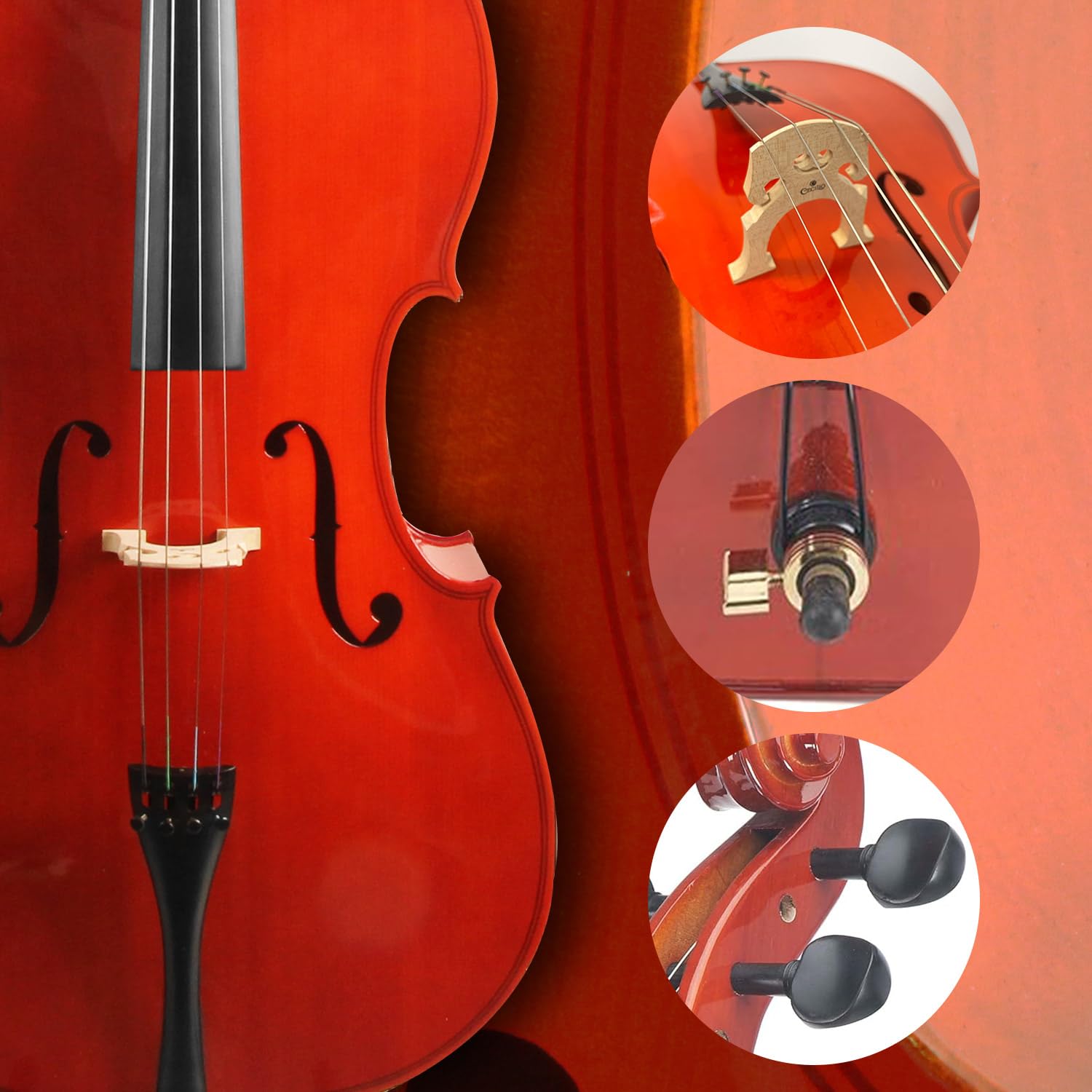 Cello 4/4 Set in voller Größe für Anfänger & Fortgeschrittene – Komplettset mit Etui, Bogen, Kolophonium & Saiten | Ideal für Kinder, Erwachsene & Musikschulen | Inkl. Schleife & Stimmgerät (Voll)
