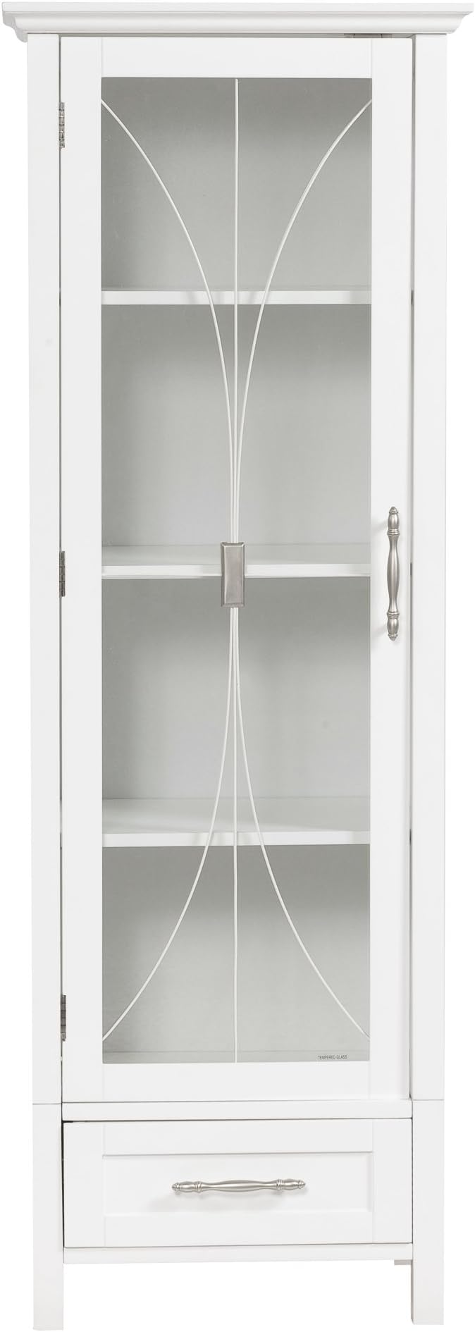 Teamson Home Delaney Bathroom Wooden Free Standing Tall Slim Linen Storage Cabinet Tower White 7961 With Glass Panel Door