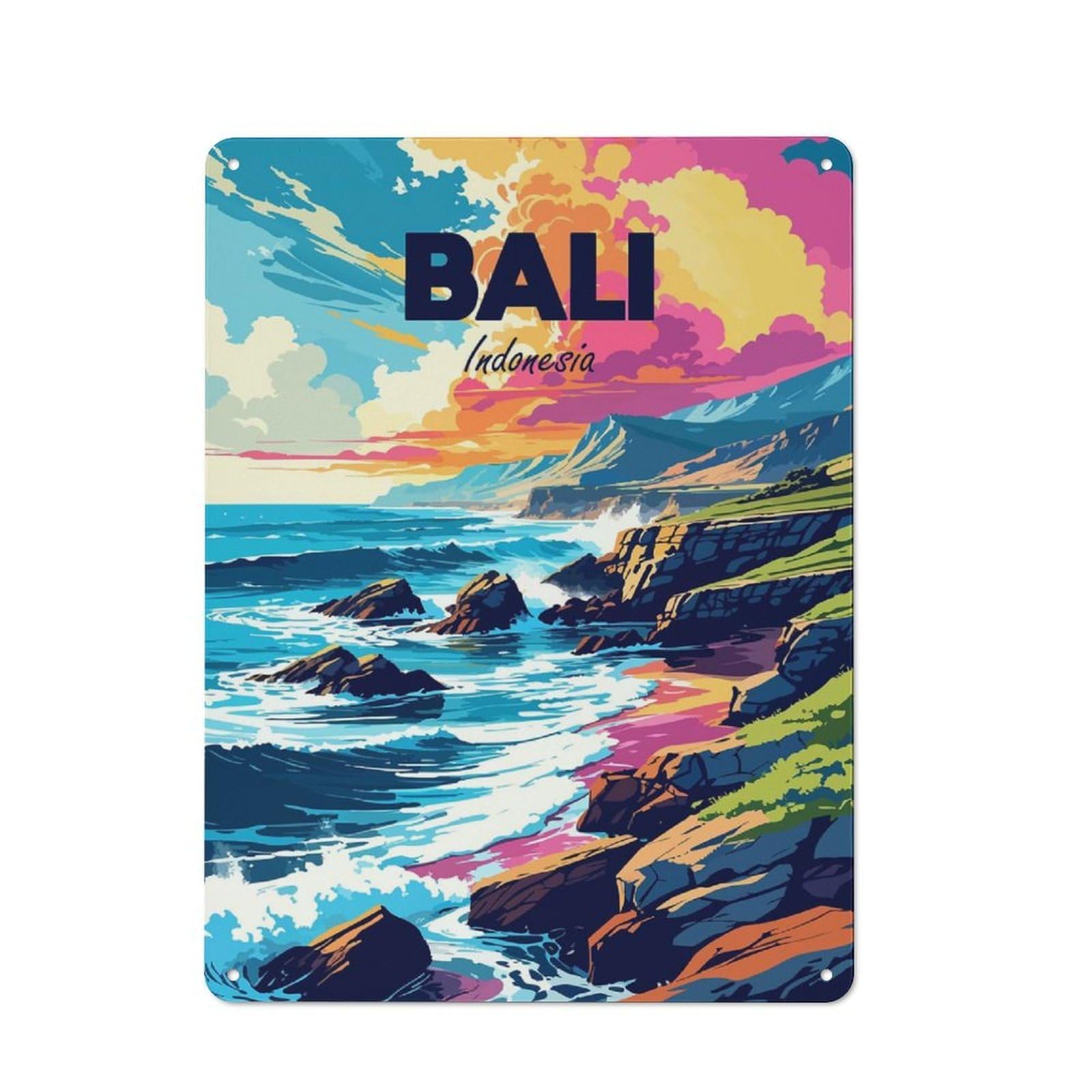 Junmoney Style-18 Bali, Indonesia Travel (5) Metal Wall Art Sign 40X30cm, Vintage Old Style Wall Plaque For Living Room, Hallway, Kitchen Or Cafe