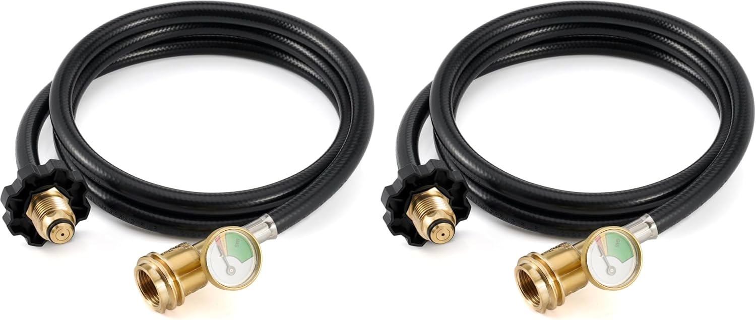 Stanbroil 5 FT Propane Hose with Standard P.O.L. and Gauge, Leak Detector Replacement for Propane Appliances (Pack of 2)
